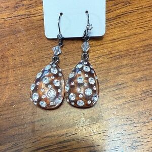 Betsey Johnson Crystal-Studded Brown Teardrop Earrings